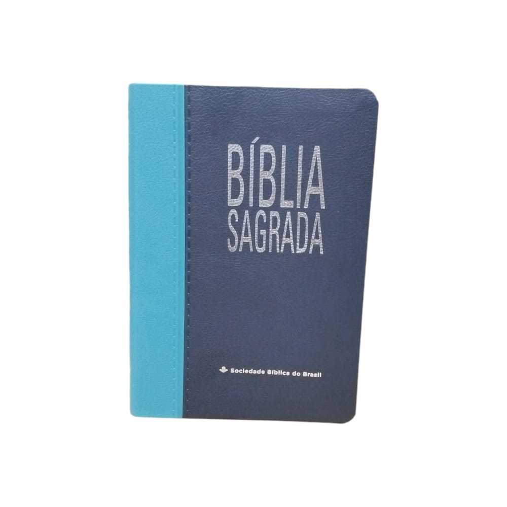 Biblia Sagrada NAA com Letra Grande | Capa Luxo Azul Turqueza e Azul Escuro
