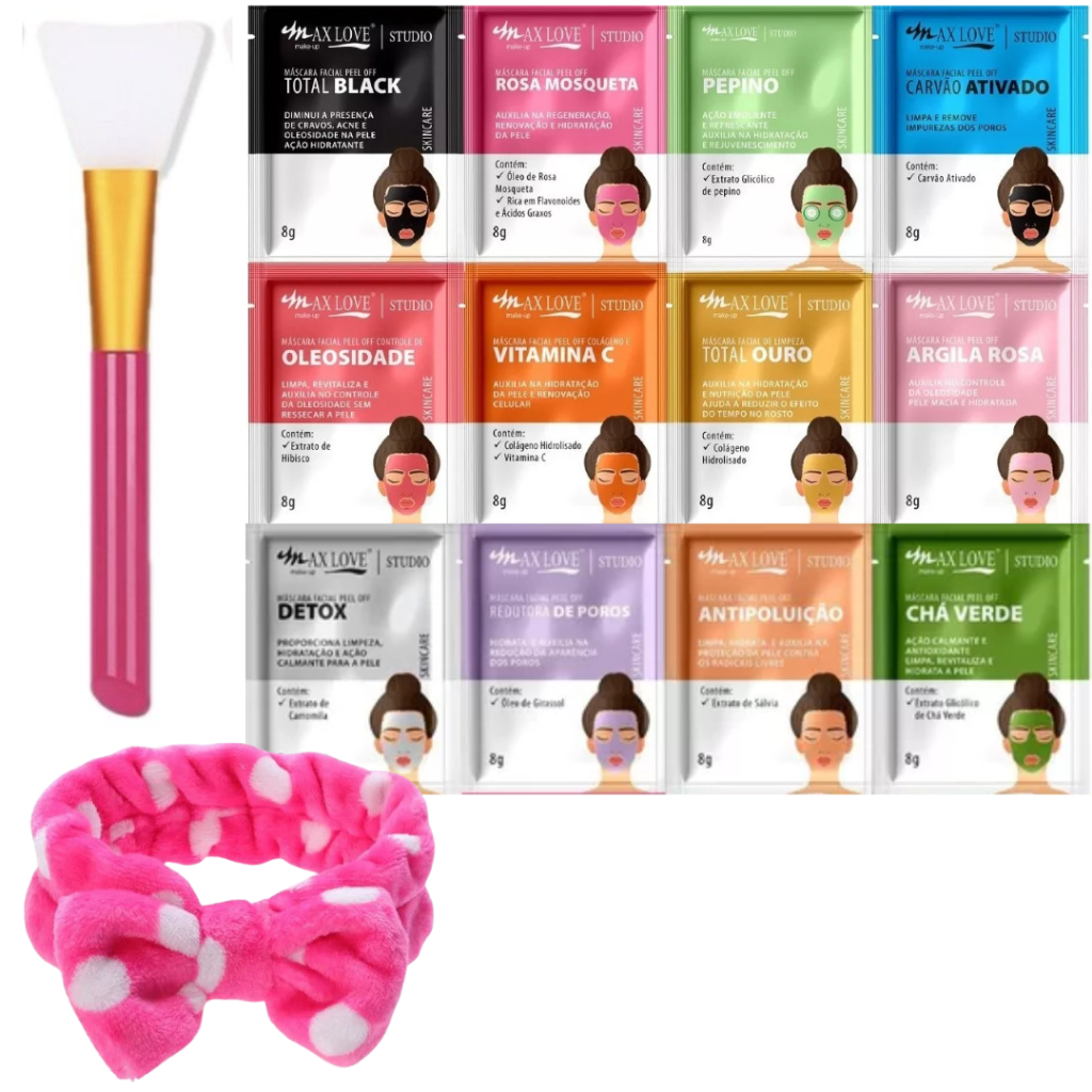 Kit Skin Care Com 5 Máscaras Faciais + Espátula + Faixa Laço em Oferta na Shopee