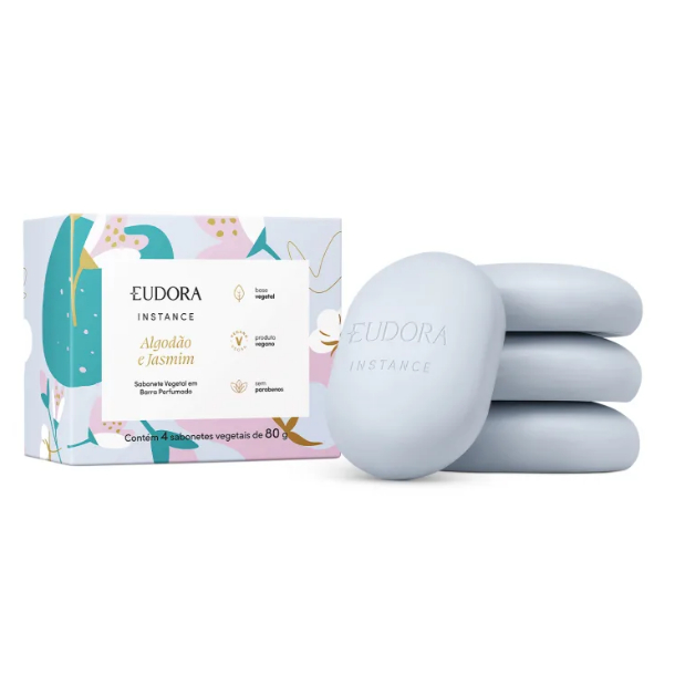 Sabonete Vegetal em Barra Perfumado Instance - Algodão e Jasmim - 4 unidades de 80g - EUDORA
