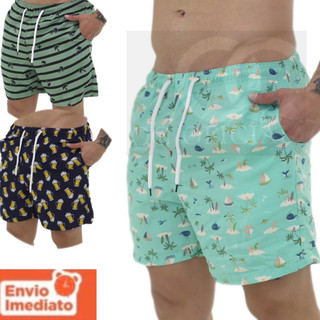 Short Masculino Mauricinho Tactel  Moda Praia Bermuda Verão
