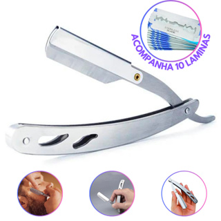 Navalha de Barbear Profissional Em Aço Inox Navalhete Para Barba Com 10 Lâminas em Oferta na Shopee