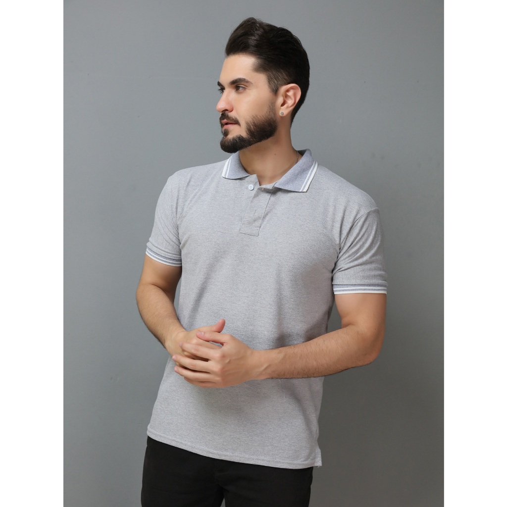 Camisa Gola Polo Masculina GOLA LISTA(P M G GG G1 G2 G3) Camiseta de Algodão  piquet Roupas casuais de escritório