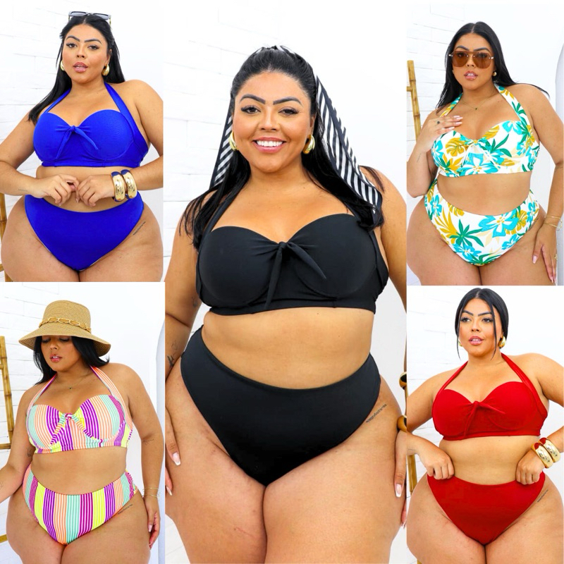 Biquini Plus Size Bojo Hot Pants Cintura Alta Calcinha Sutiã Bojão Para Gordinha Bikini Biquine Feminino Praia Piscina