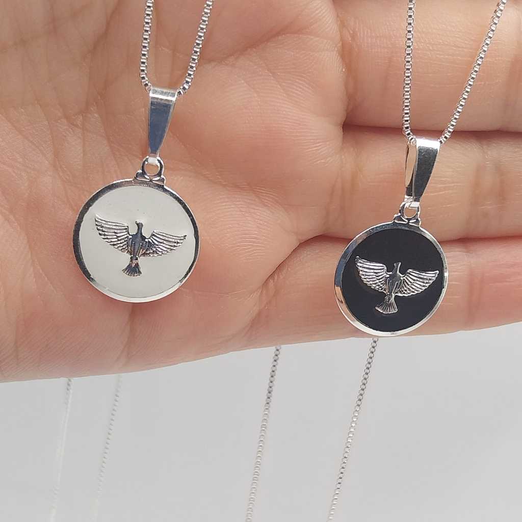 Colar Espírito Santo Folheado a Prata Com Corrente Veneziana em Oferta na Shopee