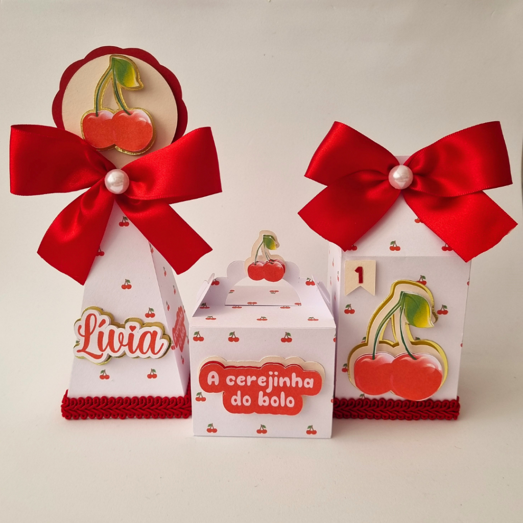 Lembrancinha Personalizada Cerejinha / Kit Festa / Aniversário Infantil A Cereja do Bolo (laço vermelho)