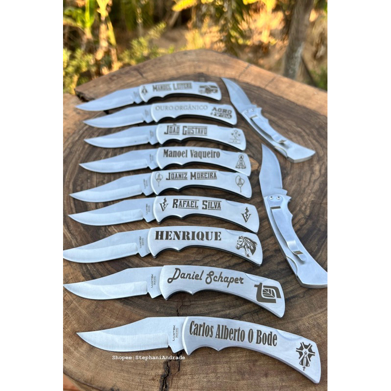 Canivete Inox Clip Bolso Estilo Zebu Personalizado Seu Nome e Logo
