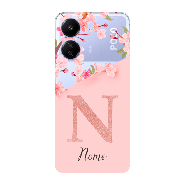 Capinha para Xiaomi Poco C65 Anti Impacto Personalizada - Delicate Flowers Rosa com nome e inicial