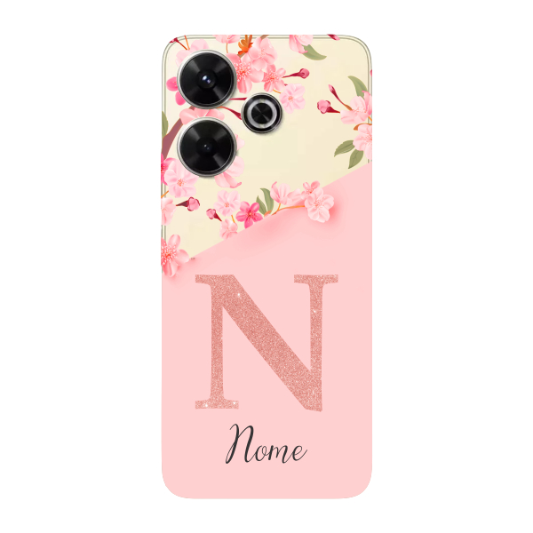 Capinha para Xiaomi RedMi 13 4G Anti Impacto Personalizada - Delicate Flowers Rosa com nome e inicial