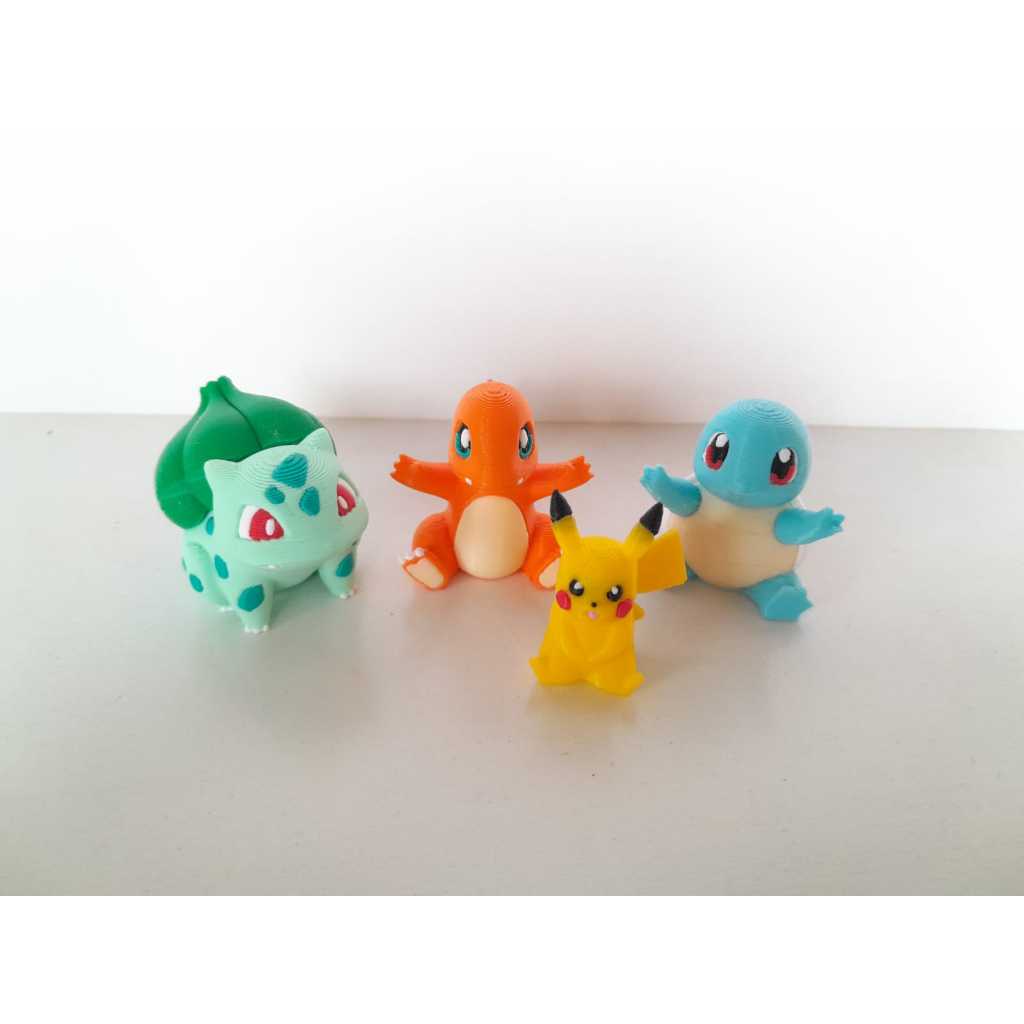Pokemon Iniciais de Kanto Pikachu Squirtle Bulbasaur Charmander Impressão 3D