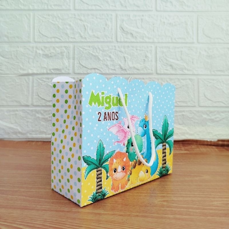 Sacolinha Personalizada Lembrancinha Dinossauro Baby-Pegue e Monte