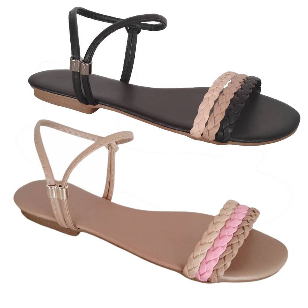 Kit 2 Pares Sandália Rasteira Bico Macia 0128 Ajustável Plus Size 33 ao 43