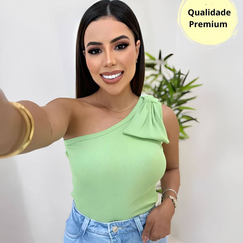 Blusa Feminina Nula Manga Com Laço Candy Collor Primavera Verão Canelada Ribana Mula Manca...