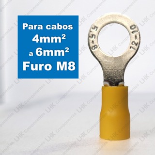 Terminal Anel Olhal para fios de 4mm a 6mm Furo M8 Pre-Isolado em Oferta na Shopee