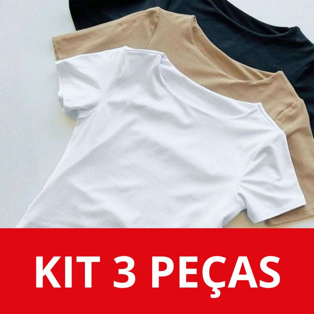 KIT 03 Body Feminino Grécia Manga Curta Suplex Básico