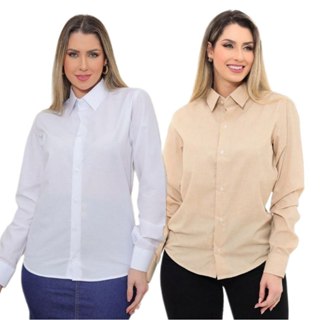 Camisa Social Feminina Manga Longa tecido leve liso em Oferta na Shopee