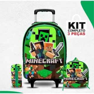Kit mochila escolar infantil do Minecraft com lancheira e estojo em Oferta na Shopee