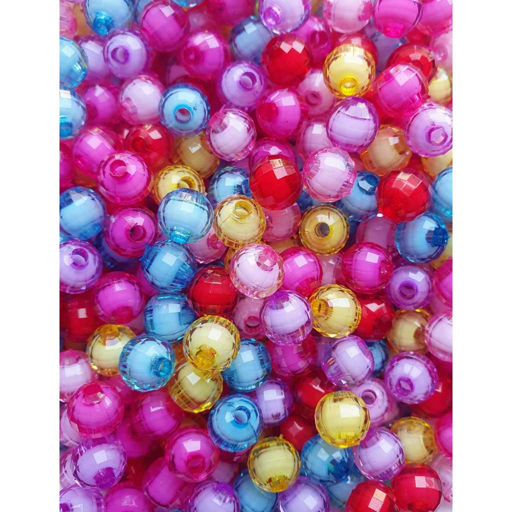 Miçanga Bola Sextavada 8mm de Cristal Acrílico - 100 UNIDADES