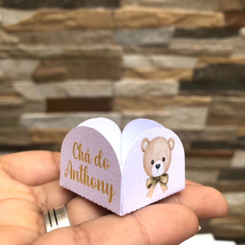 Forminha Para Docinho Personalizada Ursinho Bege chá Revelação Lembrancinhas Mimos para Festa Infantil