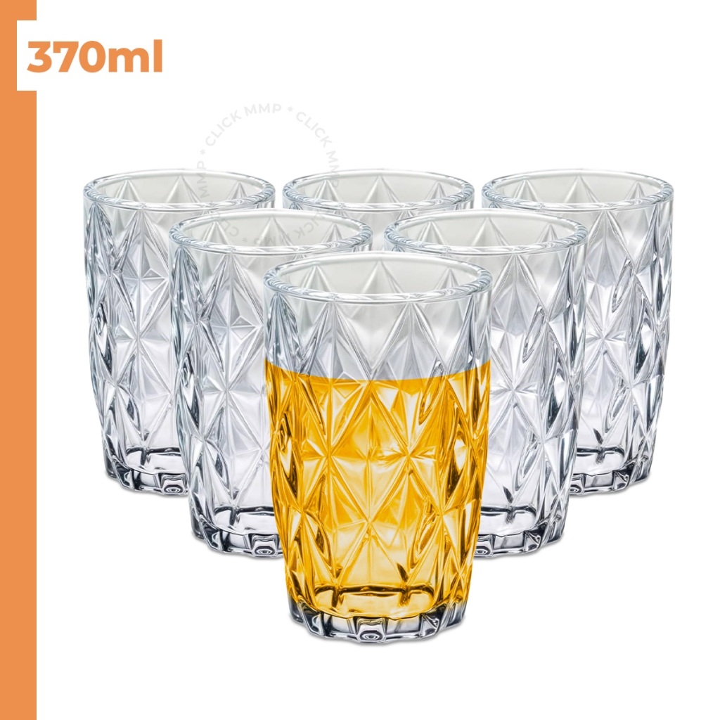Jogo 6 Copos De Vidro Diamante Alta Qualidade Transparente 370ML