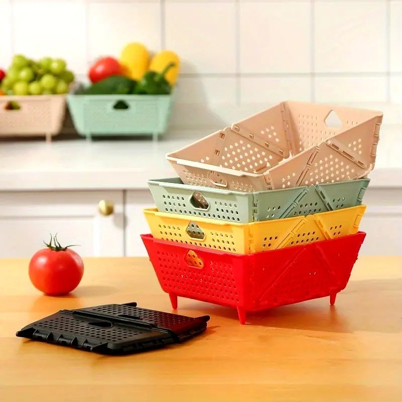 Cesto Empilhável para Frutas 3 Peças Plástico Dobrável Cozinha