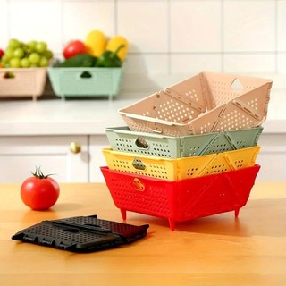 Cesto Empilhável para Frutas 3 Peças Plástico Dobrável Cozinha