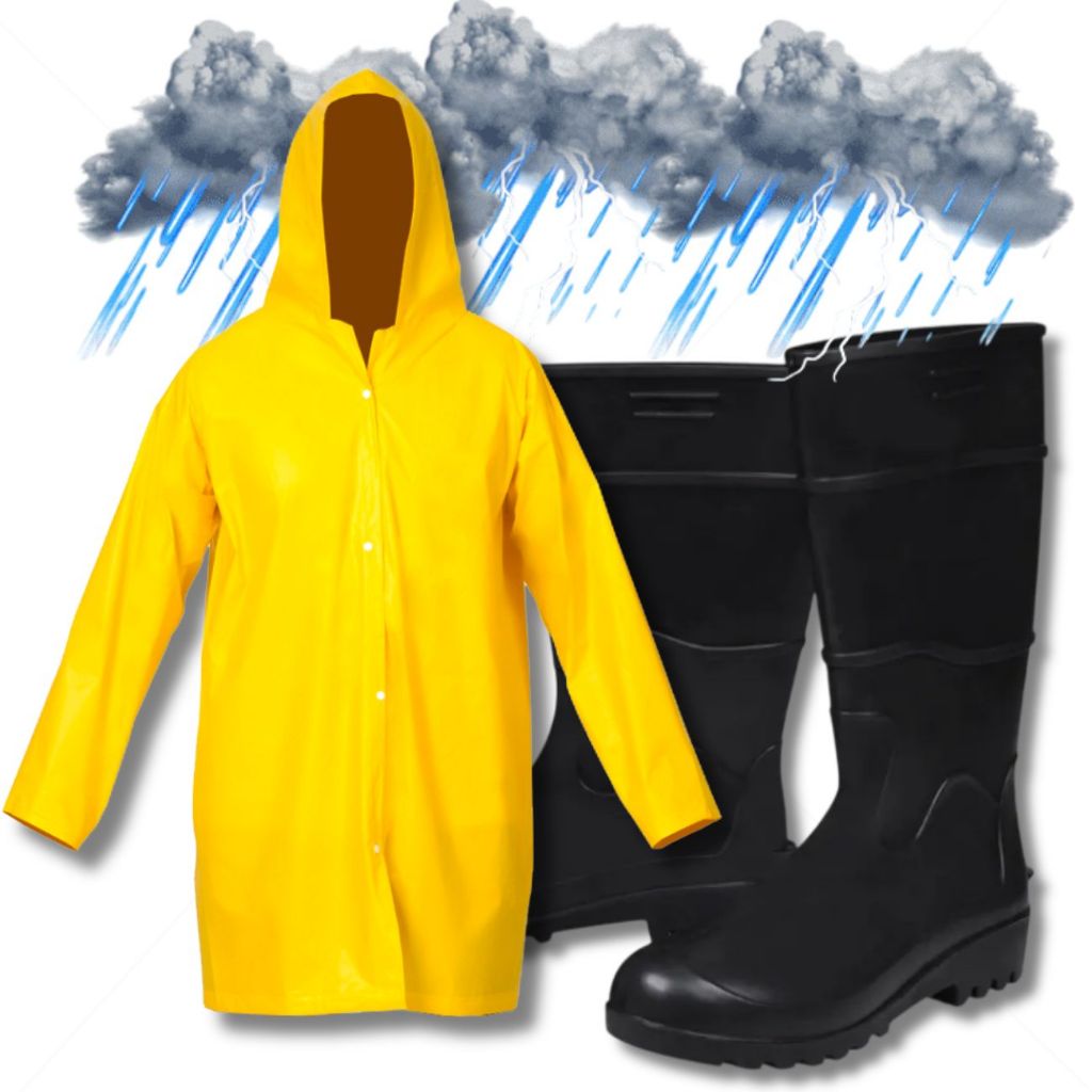 Kit Capa e Bota PVC 34cm Impermeáveis Unissex Resistência e Proteção Industrial para Chuva e Lavagem