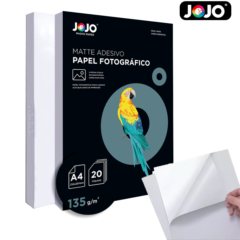 20 Folhas MATTE ADESIVO 135g A4 Papel Fotográfico Fosco Resistente a Água JOJO BRASIL