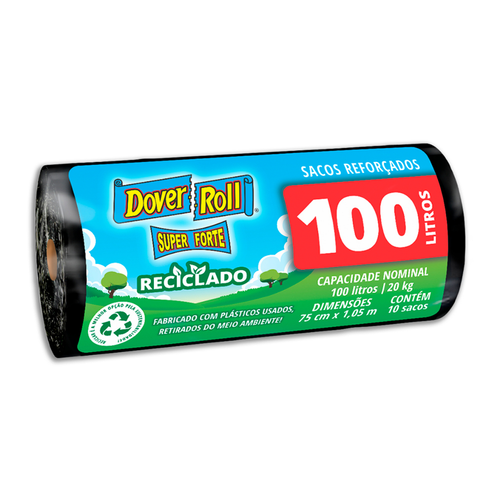 Saco Para Lixo Super Forte Reciclado 100L 10un - Dover Roll