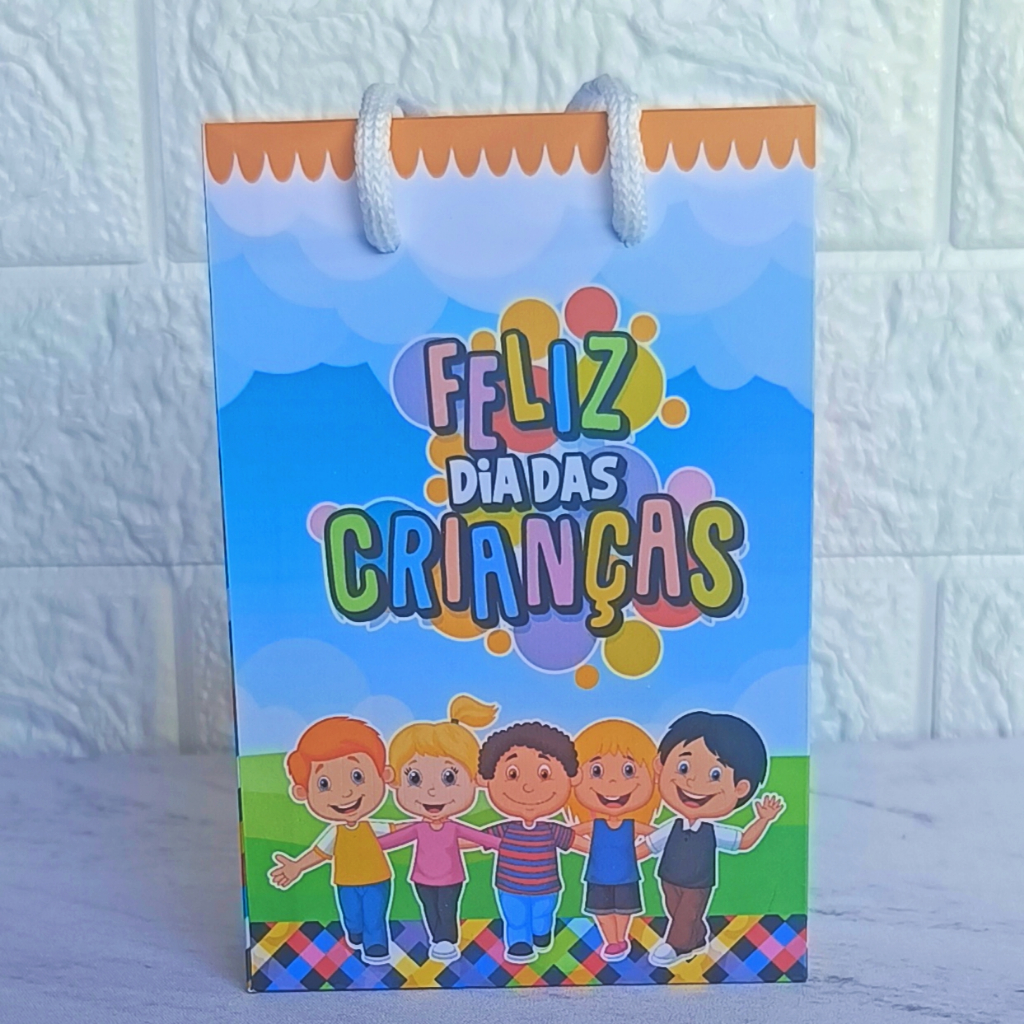 PEGUE E MONTE Sacolinha Personalizada Dia das Crianças