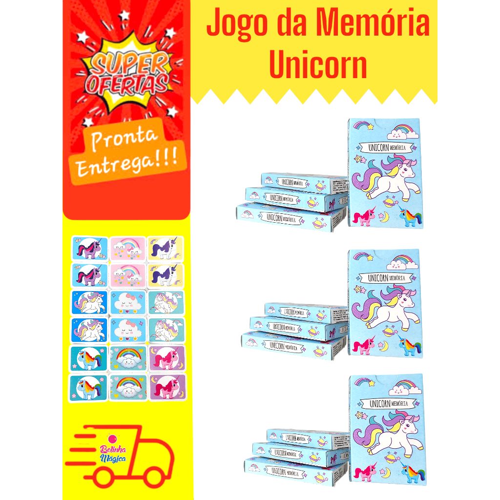 Kit 20 Jogo De Memoria Unicornio Cartas Kit Festa Infantil Lembrancinha Aniversario Prenda Criança em Oferta na Shopee