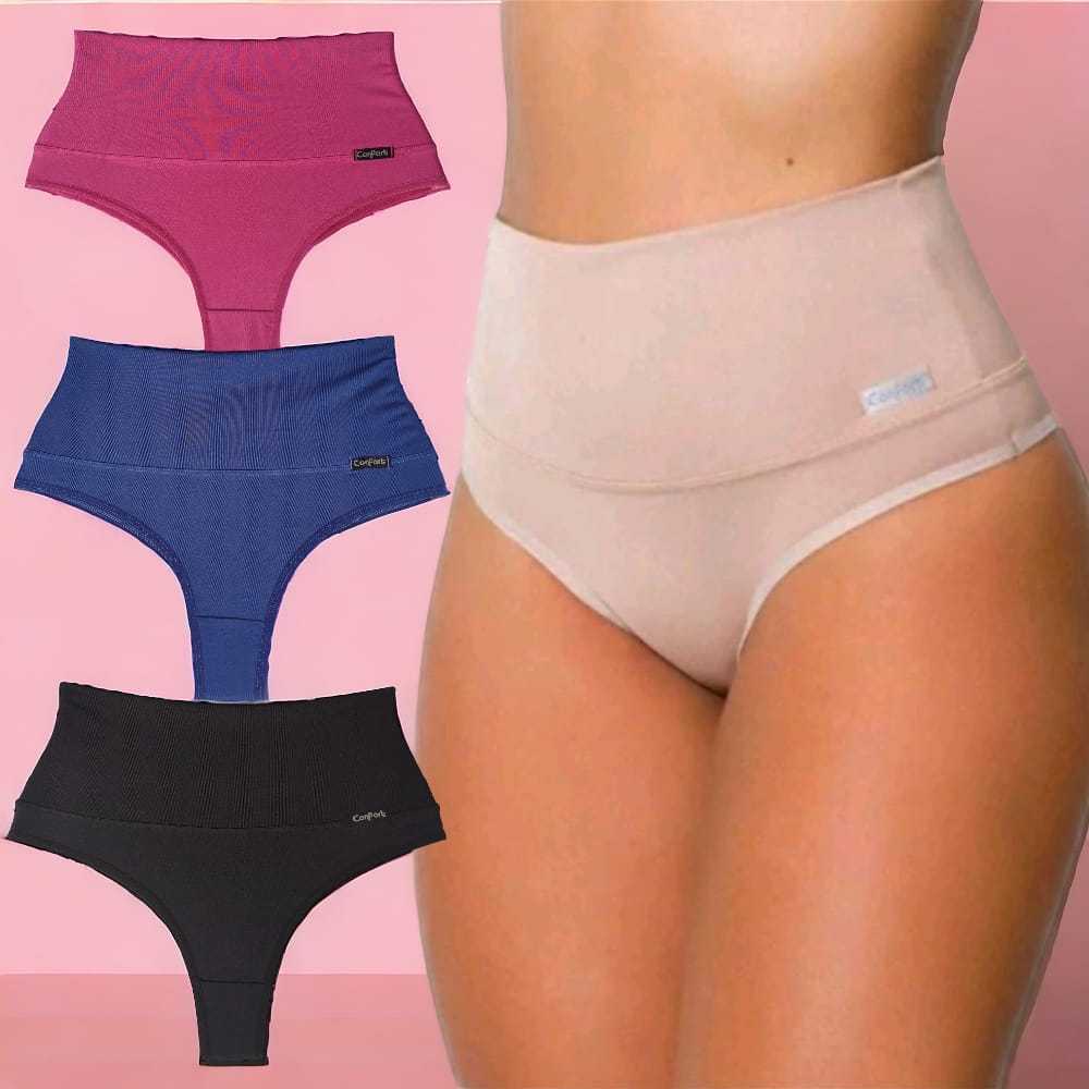 Kit 2 à 5 Calcinha Modeladora Cós Alto Seca Barriga Alta Compressão Pós Parto Lingerie Conforto Sexy