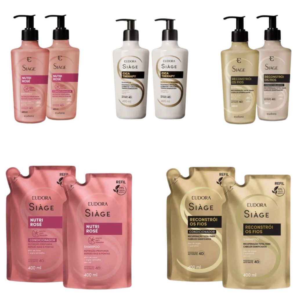 Linha Siáge Eudora 400ml:Shampoo ou Condicionador Reconstrói os Fios/Nutri Rose/Cica Therapy-á escolher em Oferta na Shopee