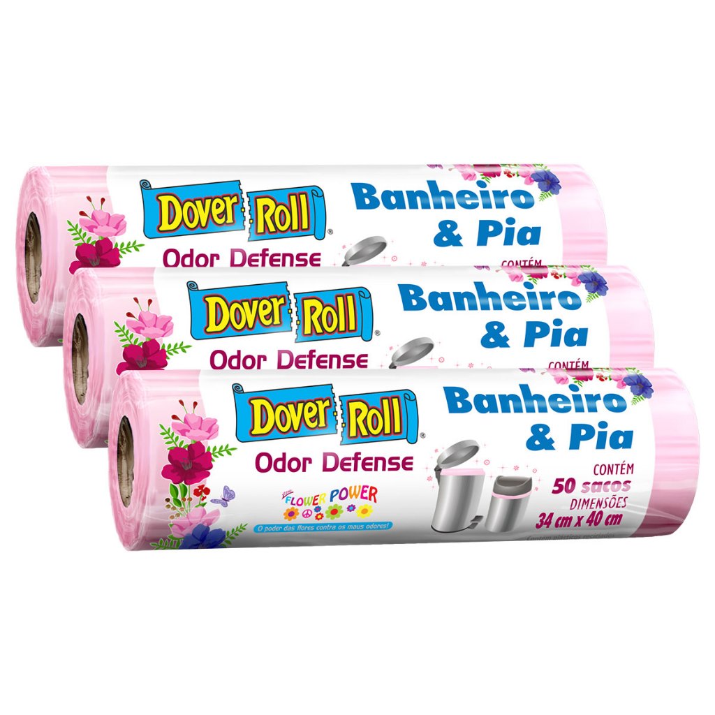 Kit com 3 Sacos Para Lixo Banheiro e Pia Odor Flower 34x40cm 50un - Dover Roll em Oferta na Shopee