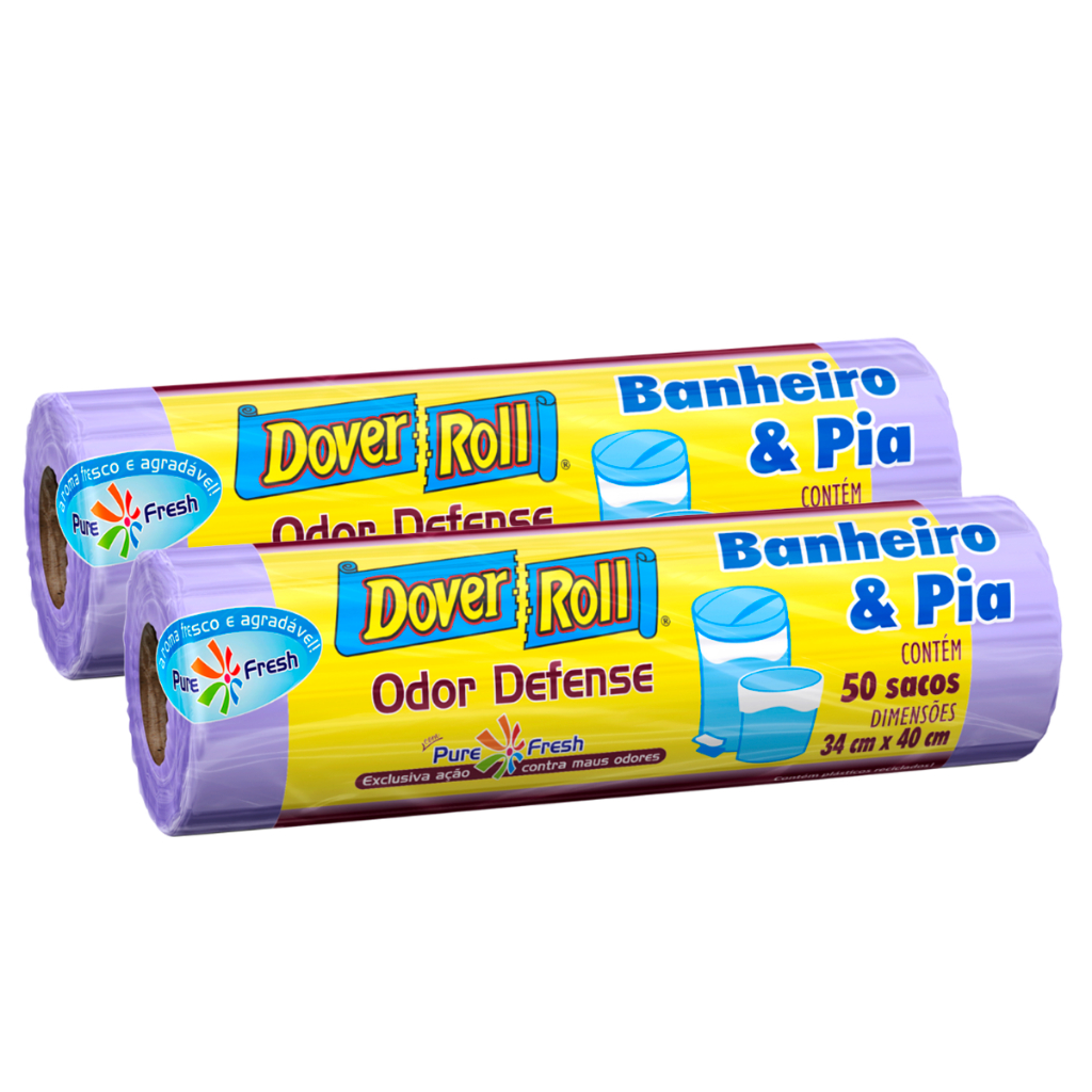 Kit com 2 Sacos Para Lixo Banheiro e Pia Odor Defense 34x40cm 50un - Dover Roll