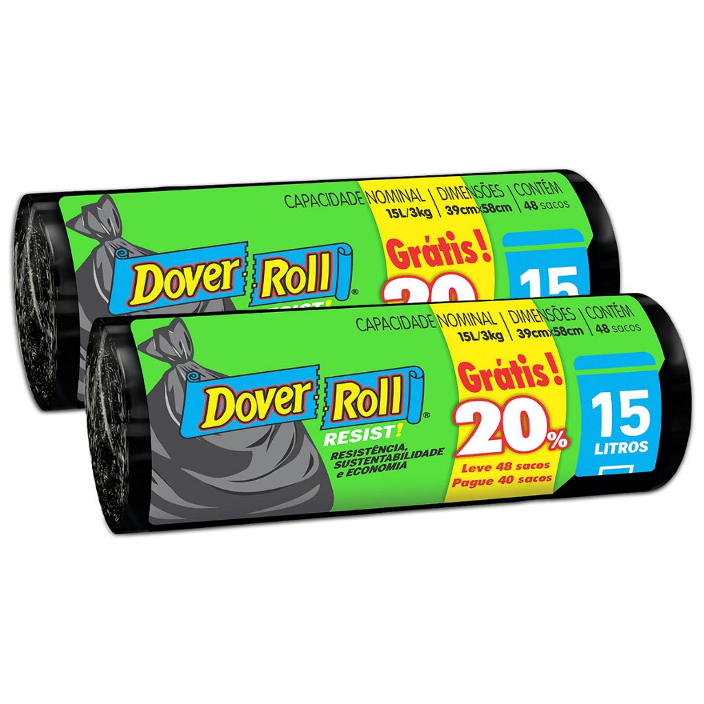 Kit 2 Sacos Para Lixo Resist!F Preto 15L 40un - Dover Roll - Home & Living