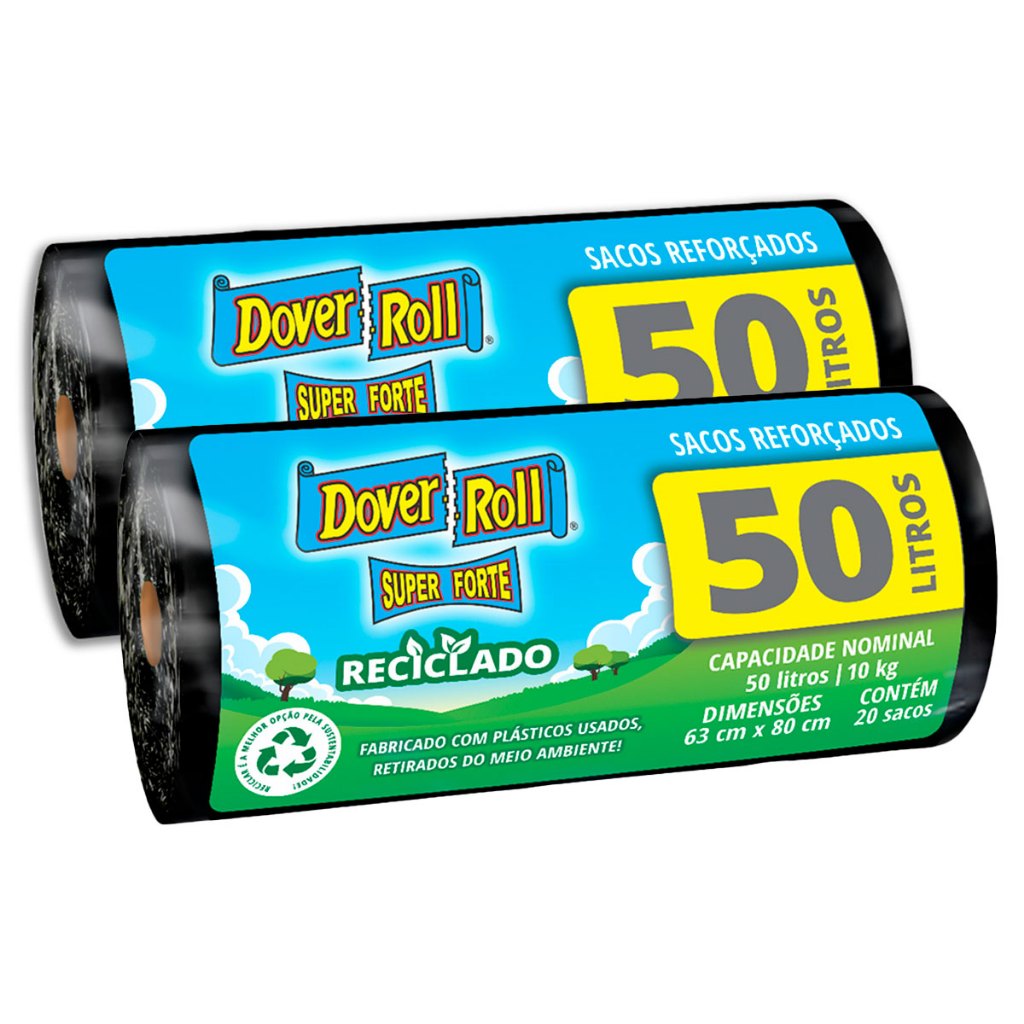 Kit 2 Sacos Para Lixo Super Forte Reciclado 50L 20un F - Dover Roll em Oferta na Shopee