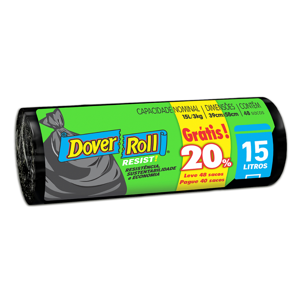 Saco Para Lixo Resist! Preto 15L 40un + 20% - Dover Roll em Oferta na Shopee