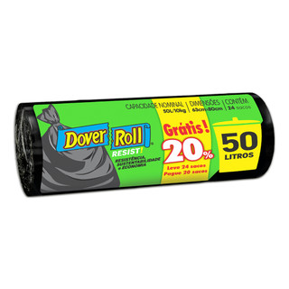 Saco Para Lixo Resist! Preto 50L 20un + 20% - Dover Roll em Oferta na Shopee
