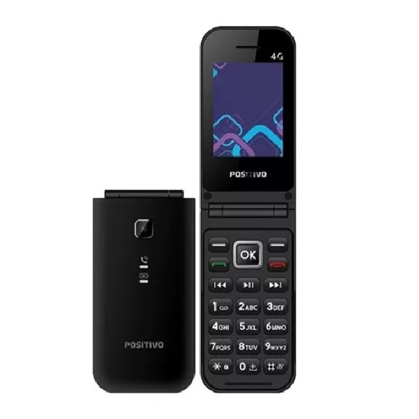Celular Positivo Flip P51 Dual Chip 4G Preto Com Botão SOS