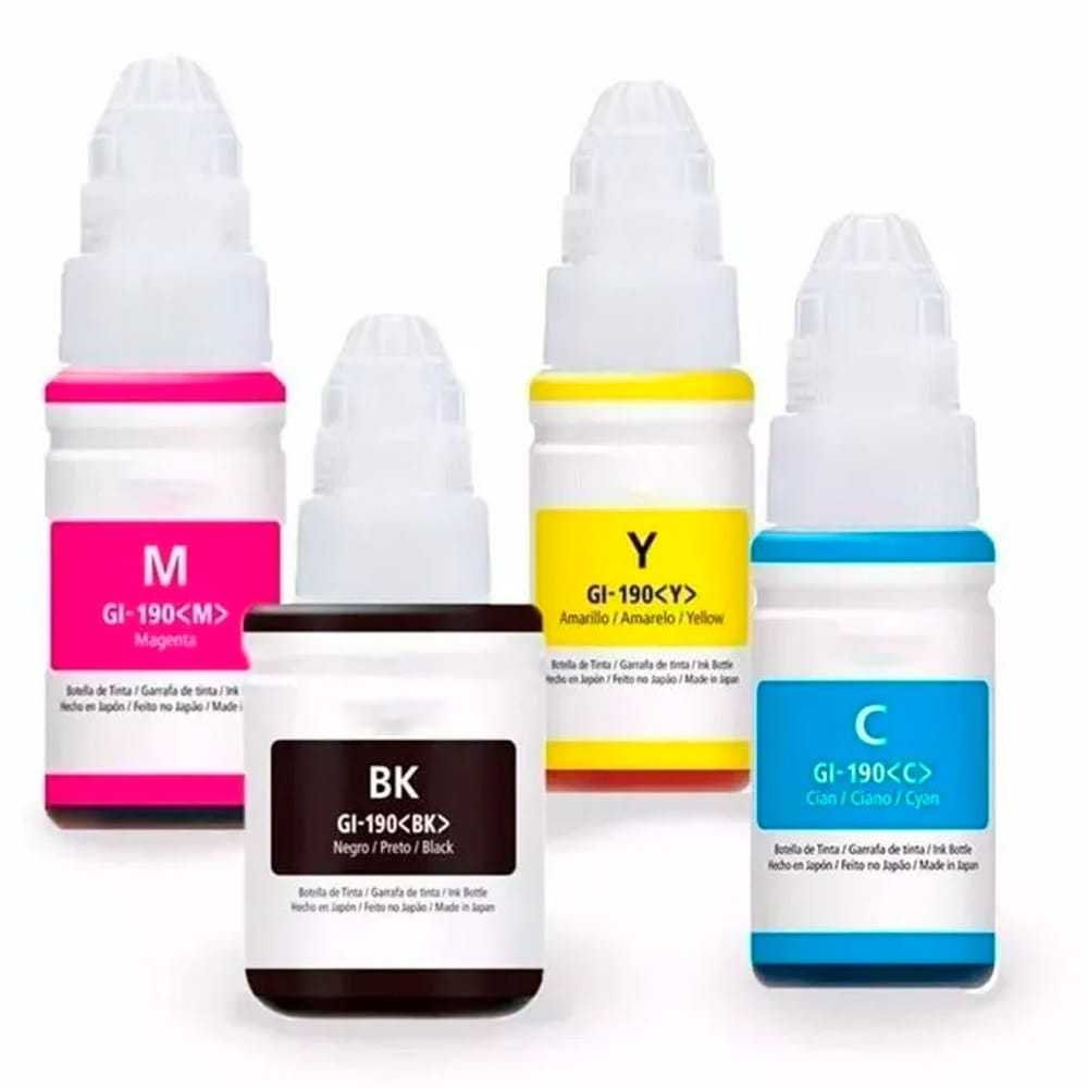 Kit 4 Refil Tinta GI190 Compatível para uso em impressora Canon G1100 G2100 G3100 G4100 G3110 G3111 G4111 em Oferta na Shopee