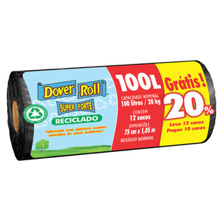 Saco Para Lixo Super Forte Reciclado 100L 10un + 20% - Dover Roll