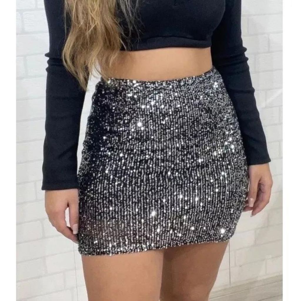 Saia Paetê Básica Valor De Atacado Acinturada Forrada elástico na cintura para festas eventos balada em Oferta na Shopee