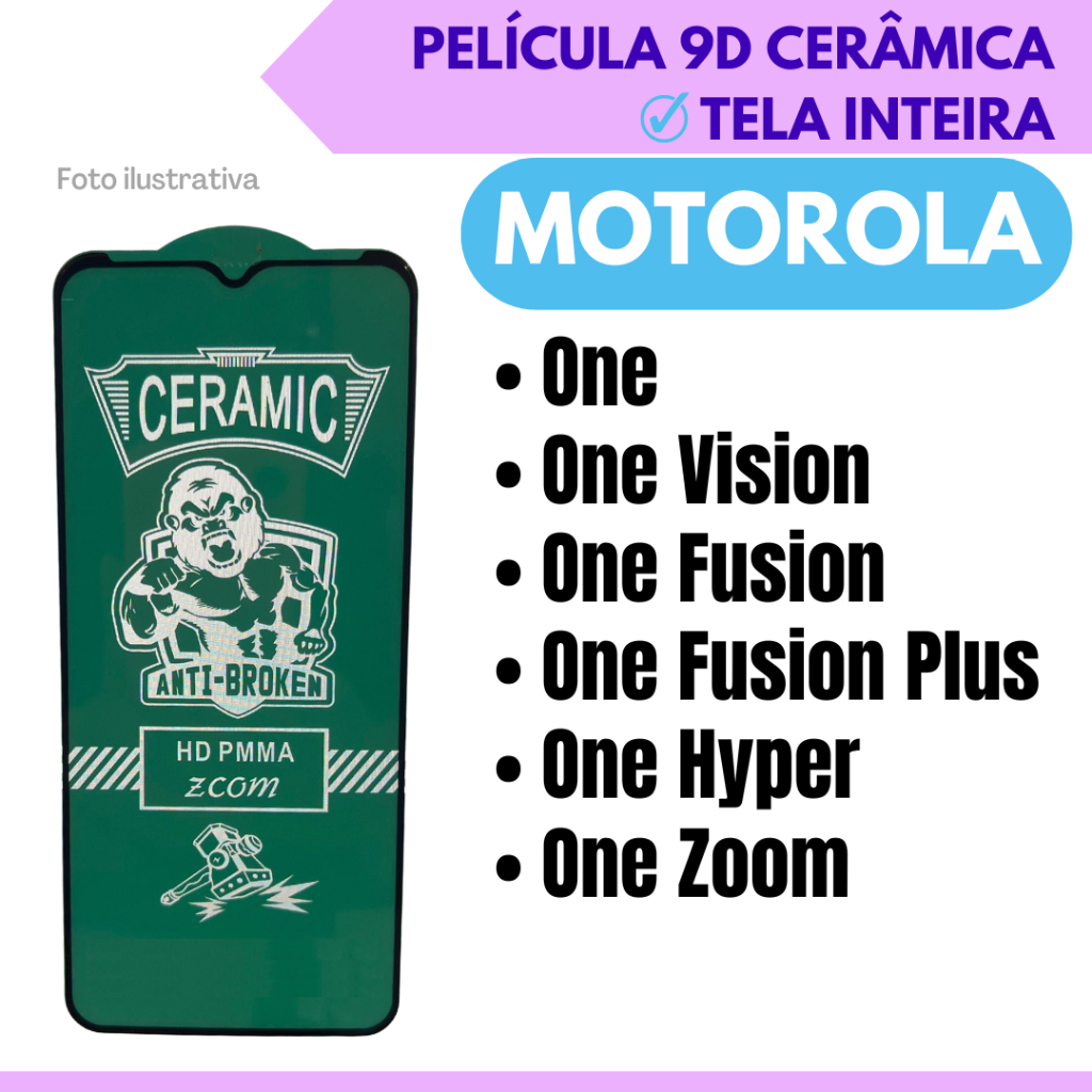 Película Cerâmica Hidrogel Flexível Para Motorola / One / One Vision / One Fusion / One Fusion Plus / One Hyper / One Zoom / Protetor de Tela Inteira 3D