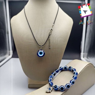 Kit Colar Pulseira com Pingente de Olho Grego e Cordão Preto - Amuleto de Proteção para Mulheres em Oferta na Shopee