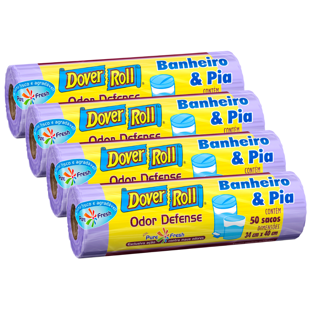 Kit 4 Sacos Para Lixo Banheiro e Pia Odor Defense F34x40cm 50un - Dover Roll - Home & Living