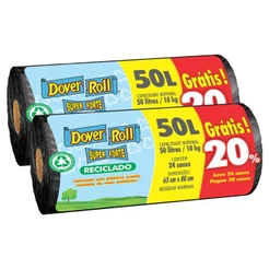 Kit com 2 Sacos Para Lixo Super Forte Reciclado 50L 20un + 20% - Dover Roll