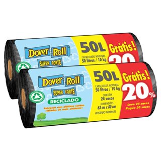 Kit com 2 Sacos Para Lixo Super Forte Reciclado 50L 20un + 20% - Dover Roll em Oferta na Shopee