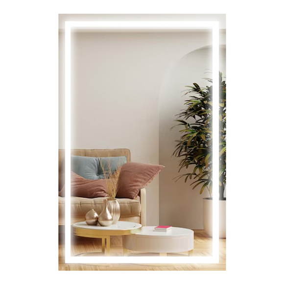 Espelho Retangular Jateado 70x50cm Lapidado 3 Cores LED Touch Decorativo