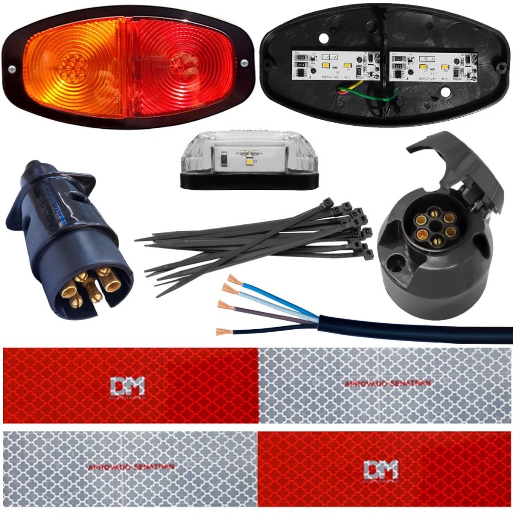 Kit Eletrico Instalação Lanterna Carretinha De Led Completo Com Macho e Fêmea e 4 Metros de cabo