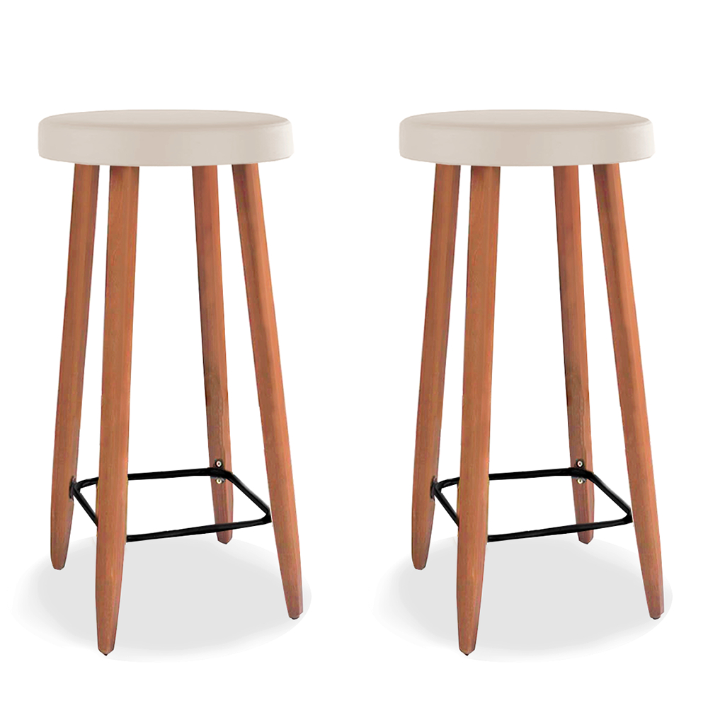 02 Banqueta Alta Corino Bege Off White 70 Cm Pés Palito Castanho